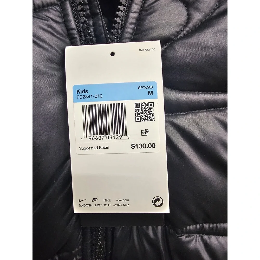 Nike‎ Kids Therma-FIT All Over Swoosh Quilted Puffer Jacket Black FD2841-010 M